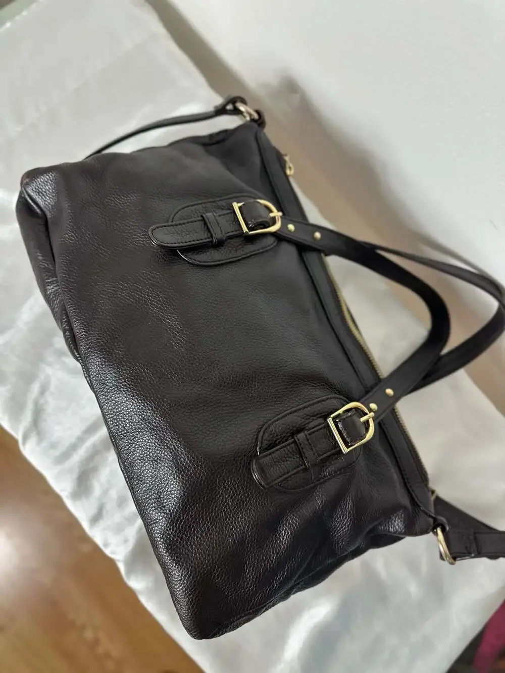 Onna Ehrlich Derin Black Pebbled Leather Satchel Crossbody Bag